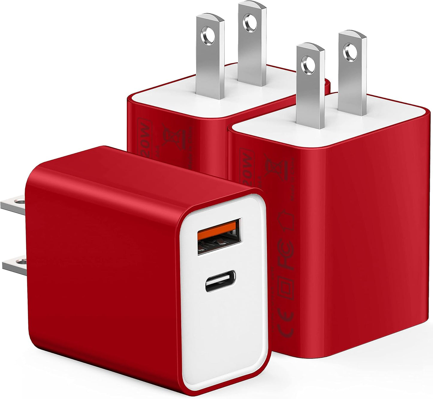 3 Pack USB C Wall Charger, 20W Durable Dual Port QC+PD 3.0 Power Adapter