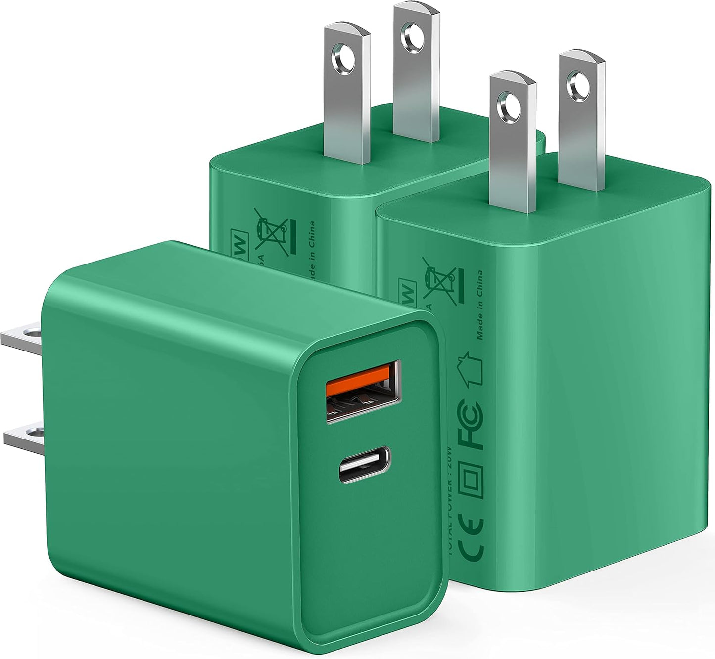 3 Pack USB C Wall Charger, 20W Durable Dual Port QC+PD 3.0 Power Adapter