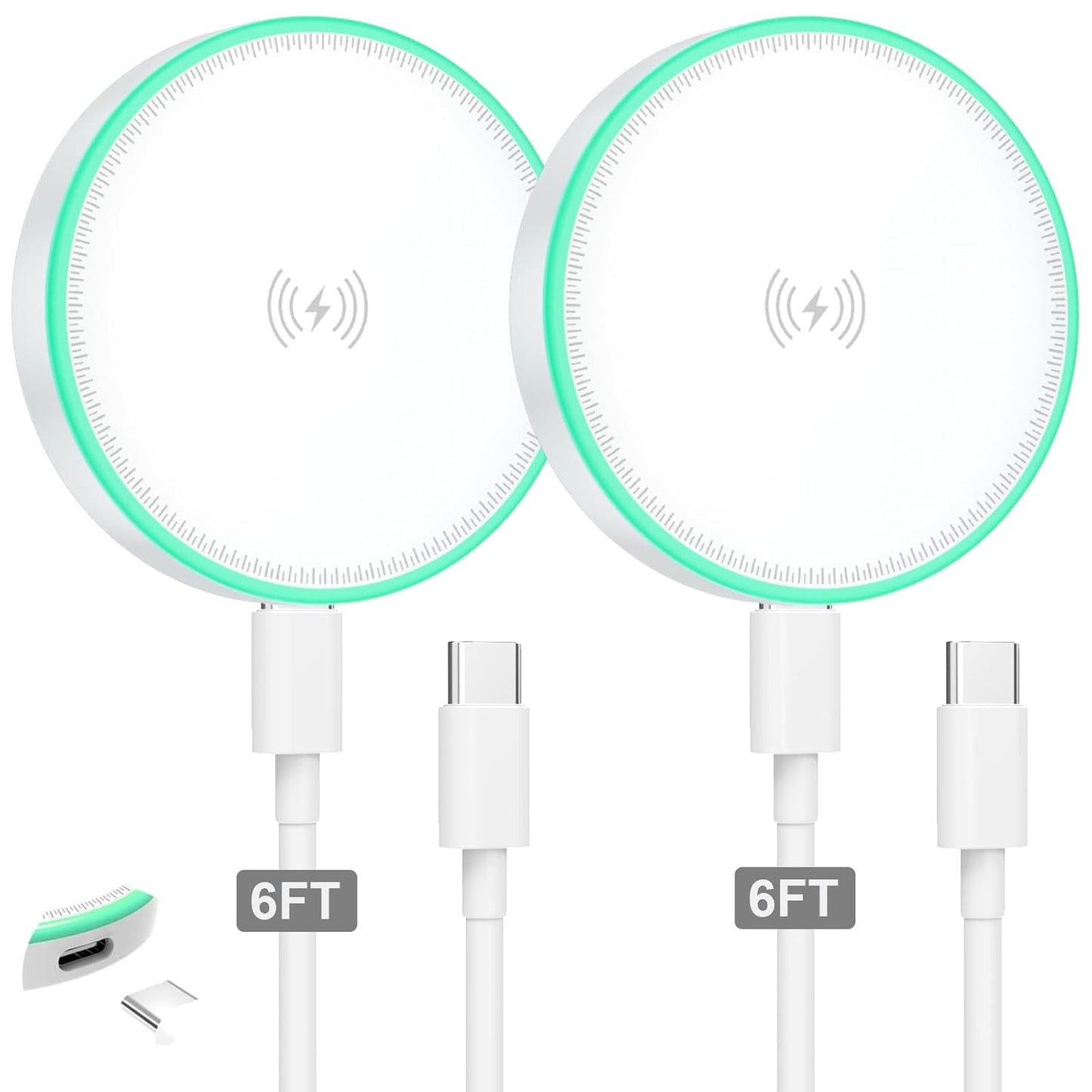Charger 2Pack 15W Magnetic Wireless Charger Fast Charging Pad with 6FT USB C to USB C