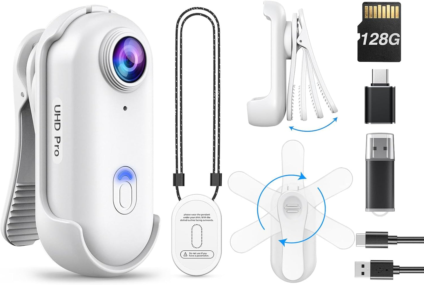2K Mini Body Camera, Wearable 64GB Camera with 360