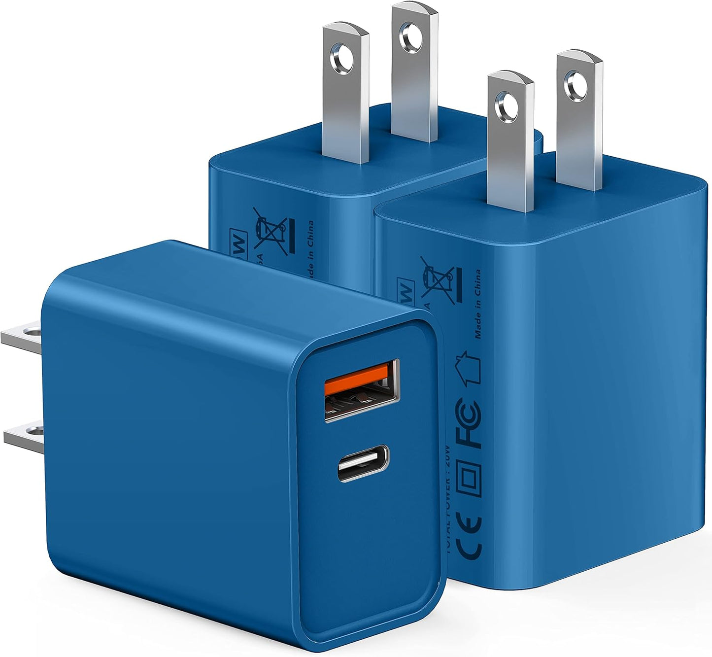 3 Pack USB C Wall Charger, 20W Durable Dual Port QC+PD 3.0 Power Adapter