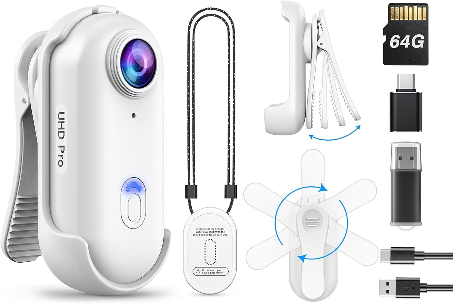 2K Mini Body Camera, Wearable 64GB Camera with 360