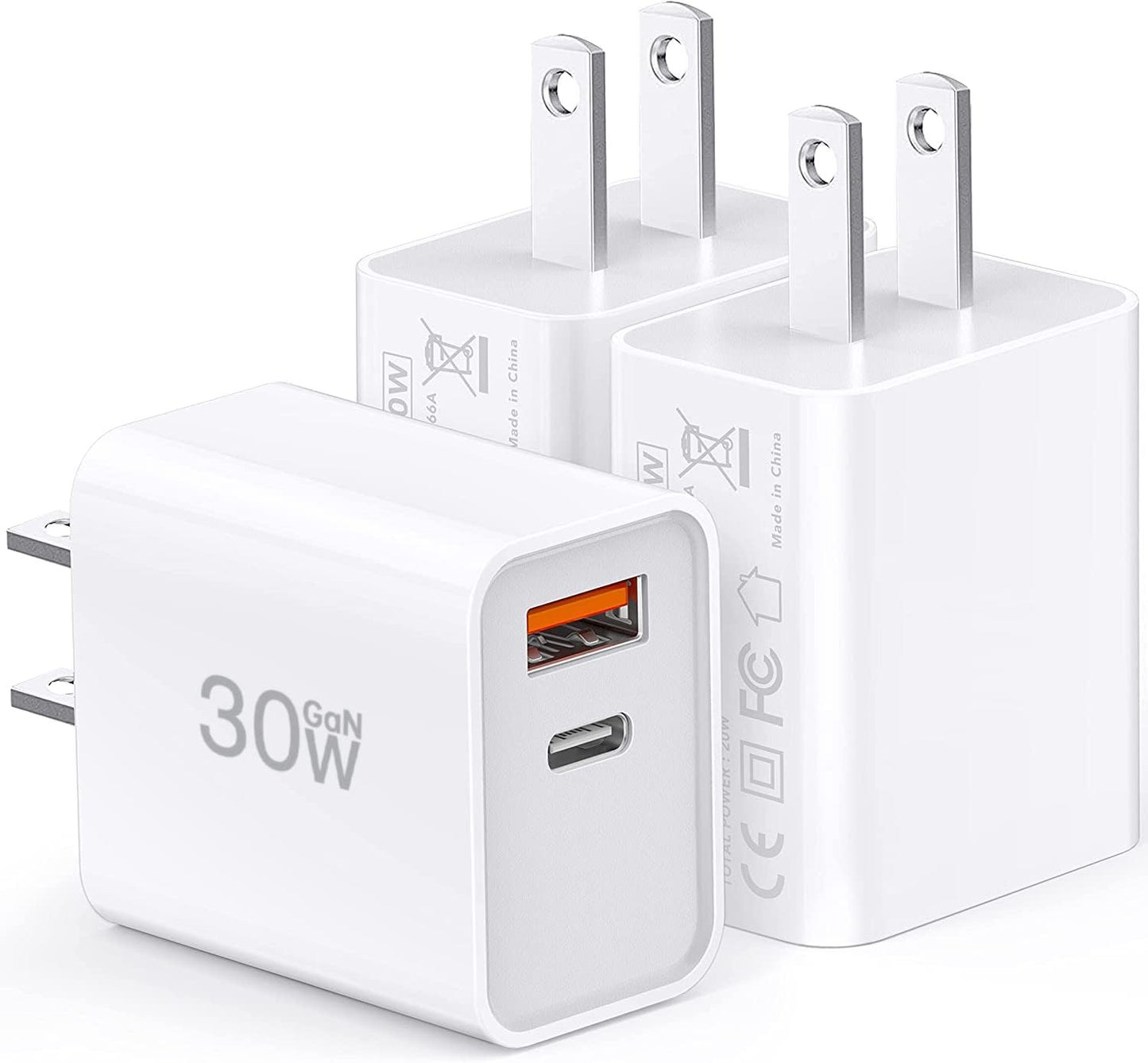 3 Pack USB C Wall Charger, 20W Durable Dual Port QC+PD 3.0 Power Adapter