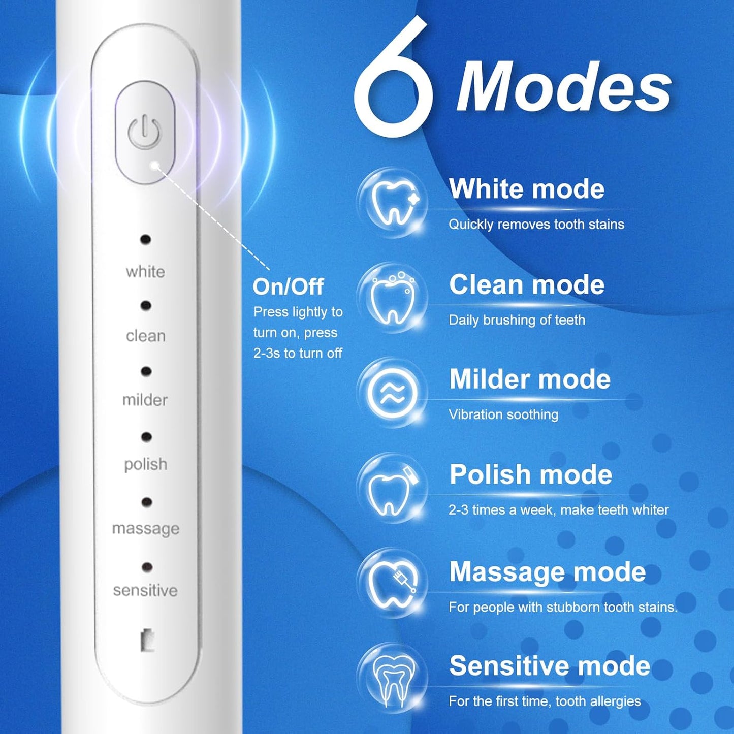 Waterproof Sonic Electric Toothbrush for Adults