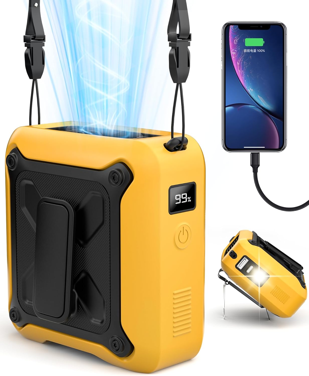 Portable Waist Fan Clip on Belt Under Shirt w/LED Display & Flashlight