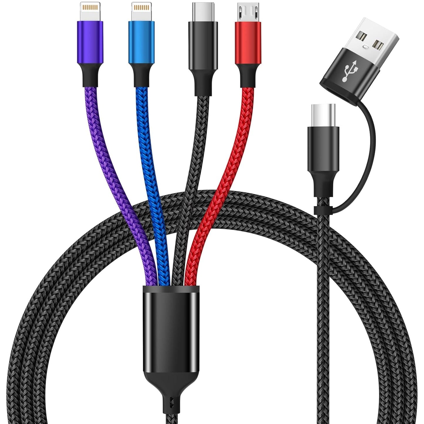 4 in 1 Multi Charging Cable [2Pack 5FT], Nylon Braided 4 in 1 Charging Cable