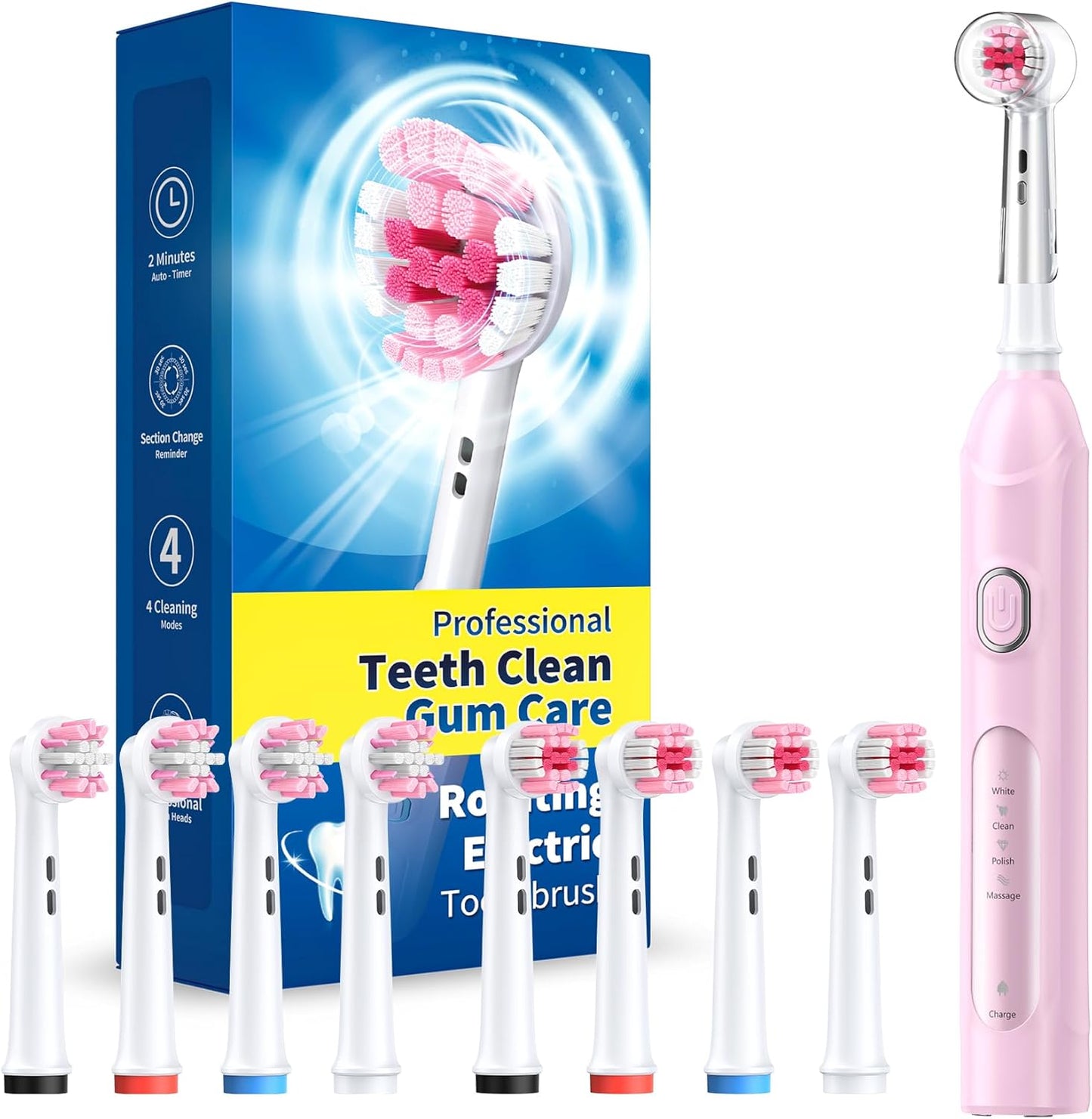 Rotating Electric Toothbrush for Adults with 8 Brush Heads (2 Types)