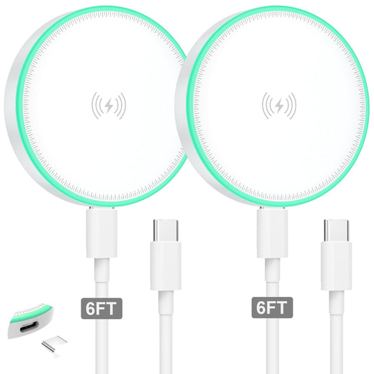Charger 2Pack 15W Magnetic Wireless Charger Fast Charging Pad with 6FT USB C to USB C