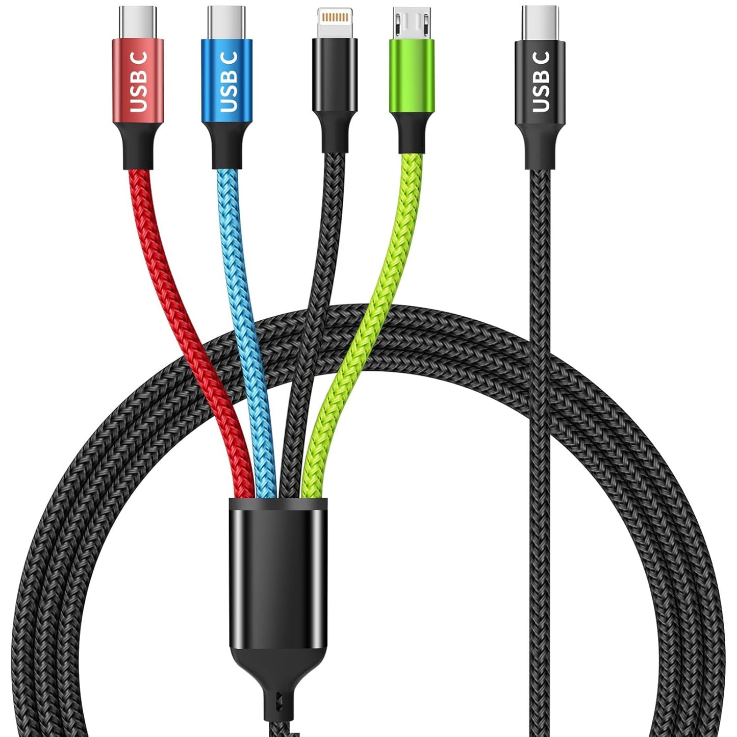 4 in 1 Multi Charging Cable [2Pack 5FT], Nylon Braided 4 in 1 Charging Cable