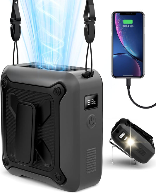 Portable Waist Fan Clip on Belt Under Shirt w/LED Display & Flashlight