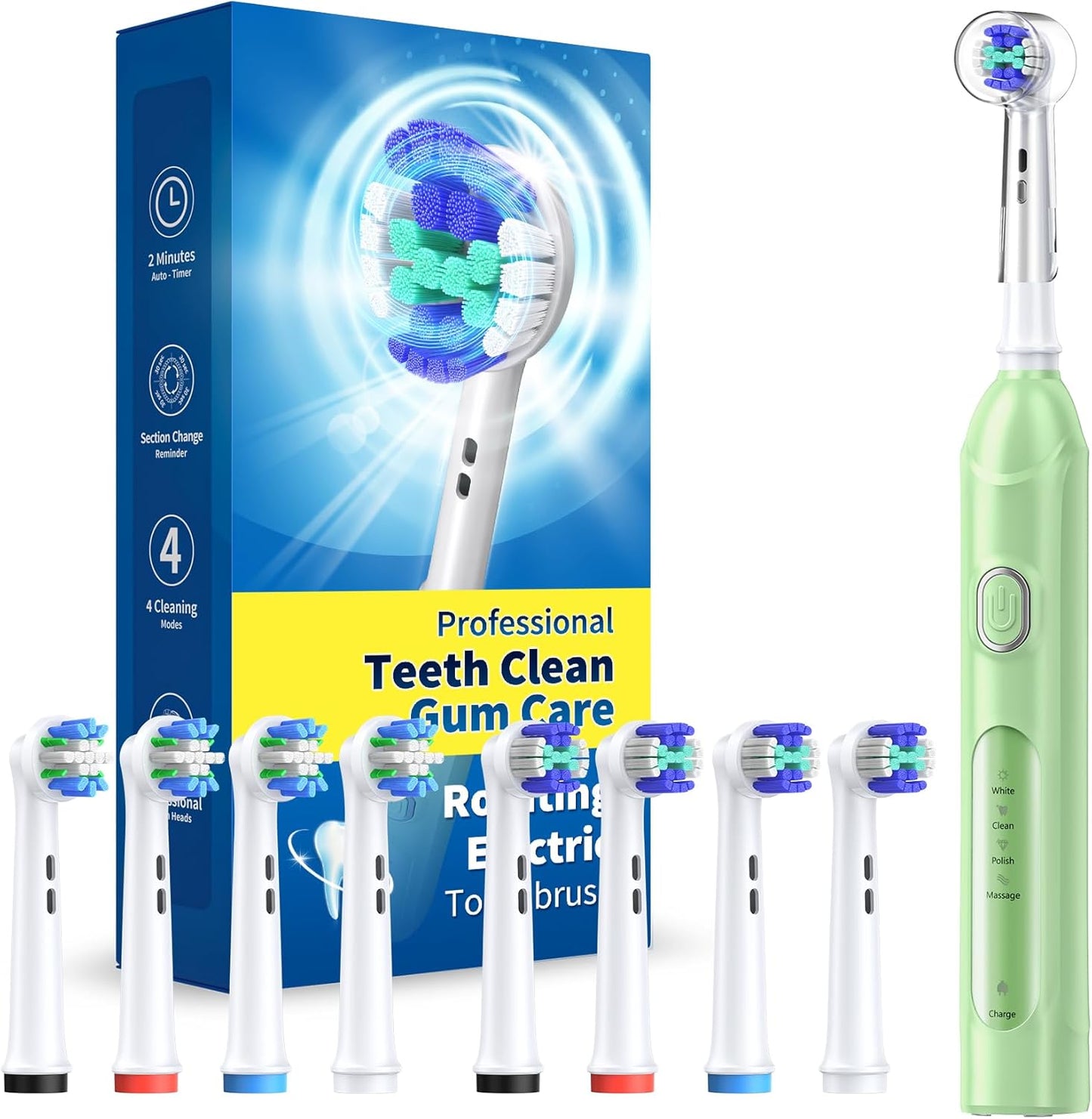 Rotating Electric Toothbrush for Adults with 8 Brush Heads (2 Types)