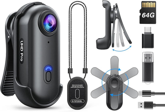 2K Mini Body Camera, Wearable 64GB Camera with 360