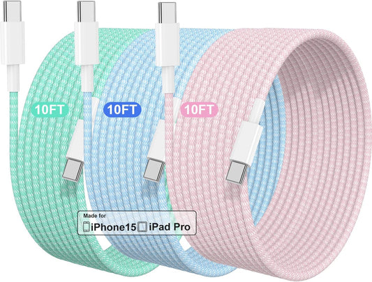 3 Pack 10 FT USB C to USB C Cable