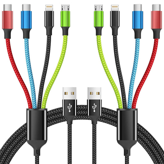 4 in 1 Multi Charging Cable [2Pack 5FT], Nylon Braided 4 in 1 Charging Cable
