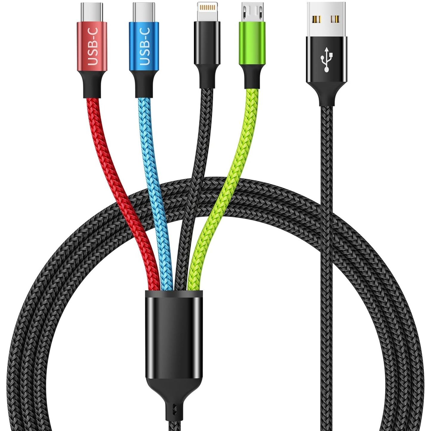 4 in 1 Multi Charging Cable [2Pack 5FT], Nylon Braided 4 in 1 Charging Cable